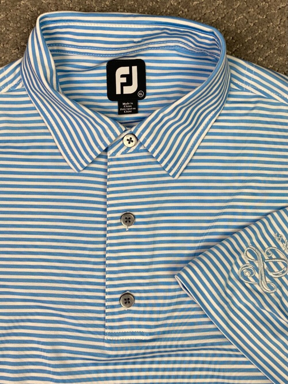 FootJoy Polo Shirt Mens XL Blue White Stripes Striped Golf Performance Wear